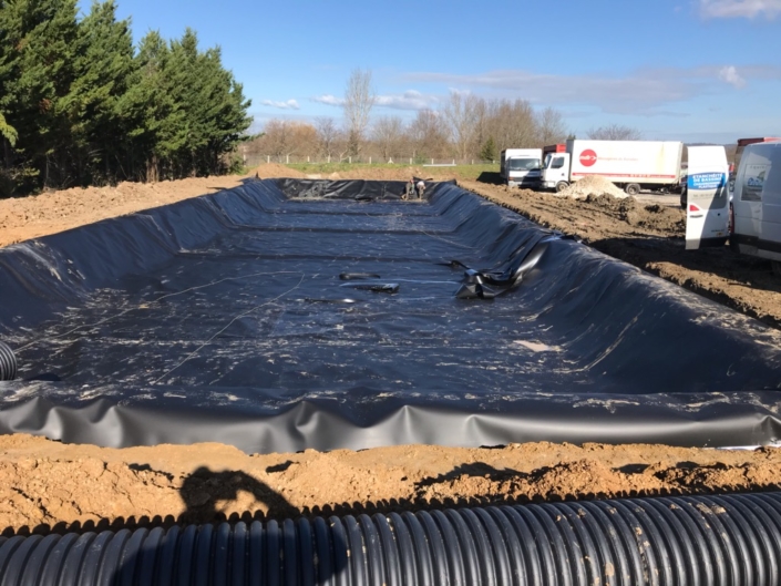 Bassin pour récupération d’eau de parking 1000 M2 en PEHD